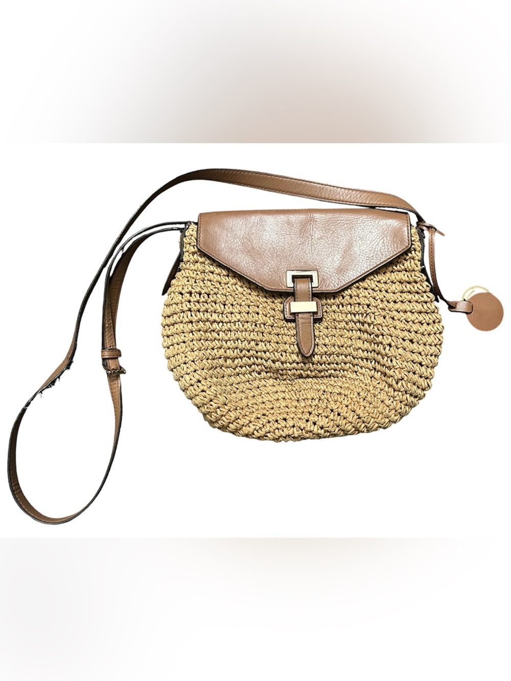 Michael Kors Woven Straw Crossbody Bag with Leather Accents Magnetic Clasp - Picture 2 of 14